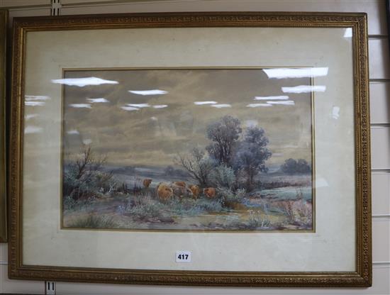 Thomas Rowden (1842-1926), pair of watercolours, Pastoral scenes with cottages and cattle, signed, 36 x 53cm